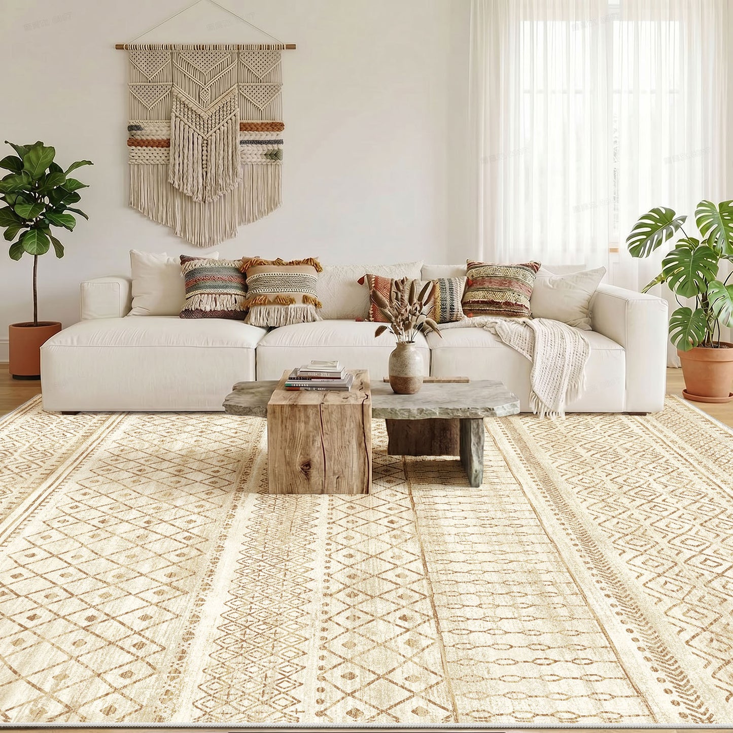 CHITOOMA 6'x9' Area Rugs for Living Room, Washable Rugs Boho Soft Geometric Bohemian Carpet Indoor Rug for Bedroom Dining Room Office Nonslip Foldable Rug