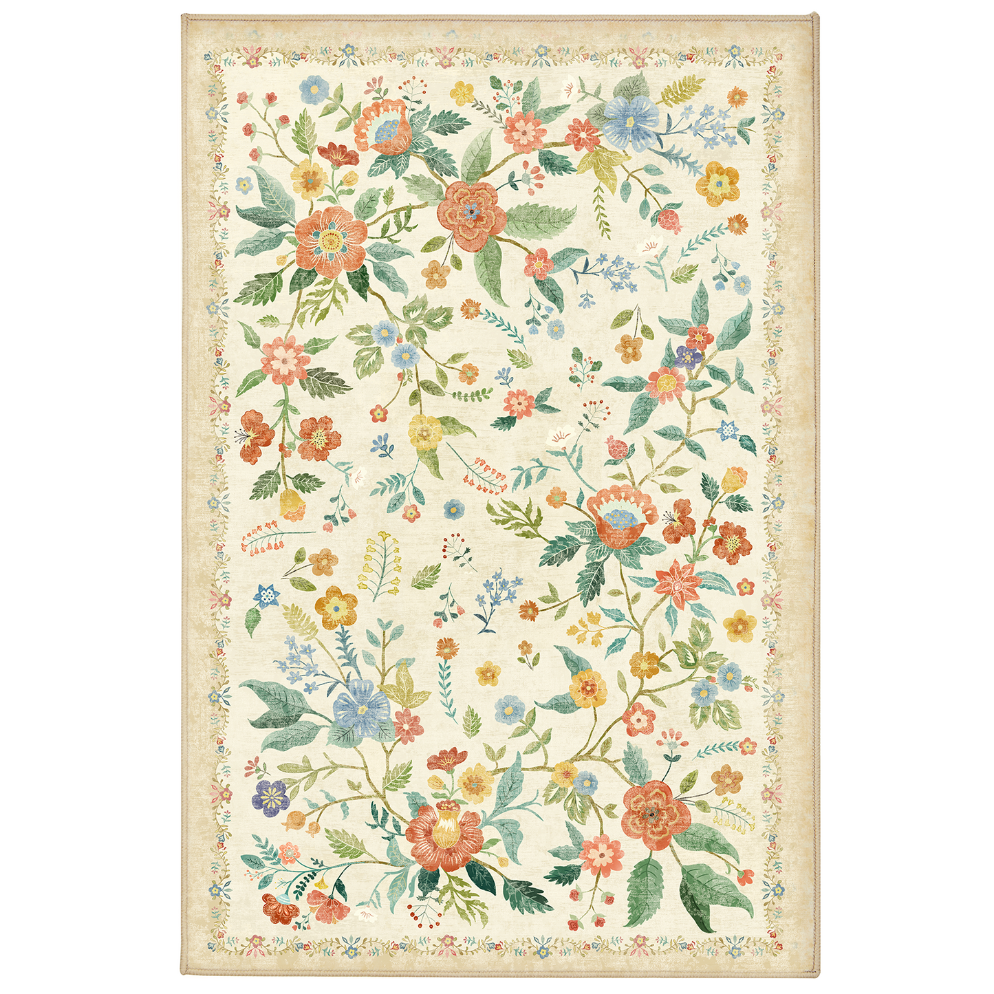 CHITOOMA 2'x3' Boho Runner Rug for Hallway, Machine Washable Stain Resistant Non-Shed Carpet, Floral Runner Rug with Non-Slip Backing for Kitchen, Entryway, Bedroom, Laundry, Bathroom