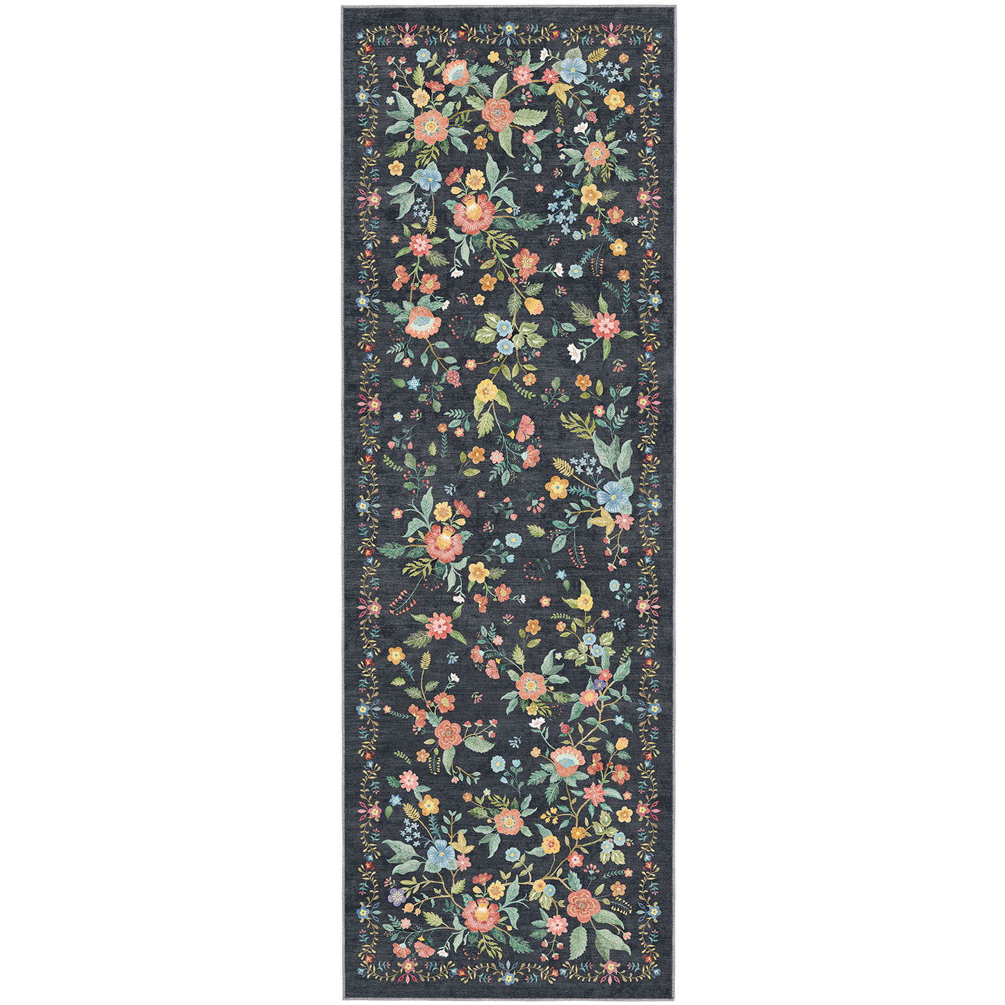 CHITOOMA 2.6'x8' Boho Runner Rug for Hallway, Machine Washable Stain Resistant Non-Shed Carpet, Floral Runner Rug with Non-Slip Backing for Kitchen, Entryway, Bedroom, Laundry, Bathroom