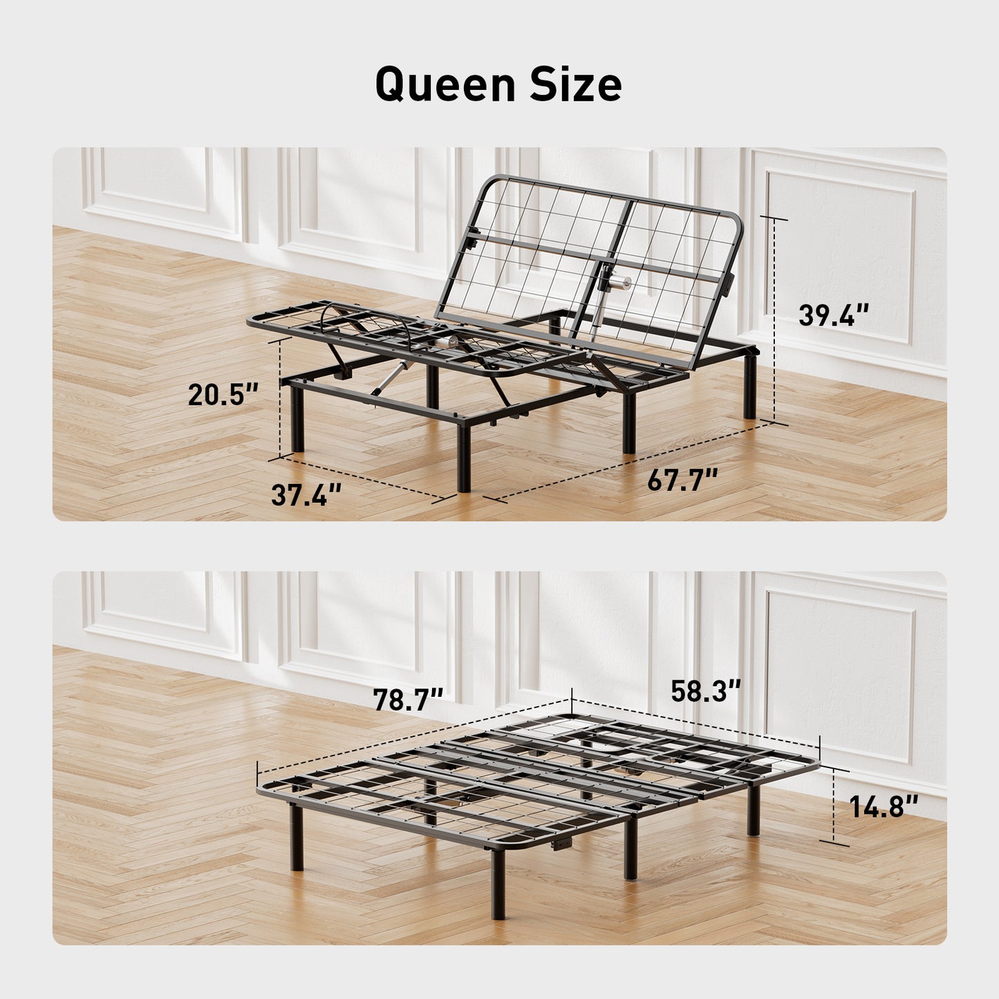 CHITOOMA Adjustable Bed Base with Remote Control and 4 USB Ports, Electric Bed Frame with 6 Position Presets and Head/Foot Lift, Queen Size