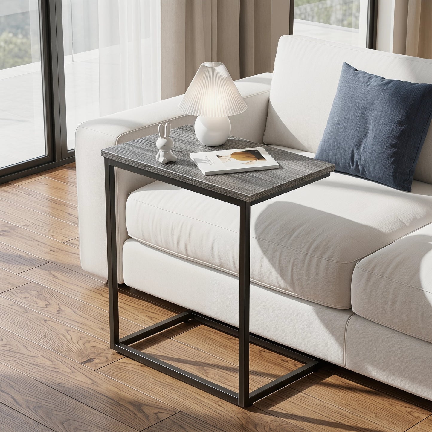 C Shape End Table, Sofa Table TV Tray Table for couch ,Side Table for Living Room,Bedroom ,Metal Frame c table(Gray)