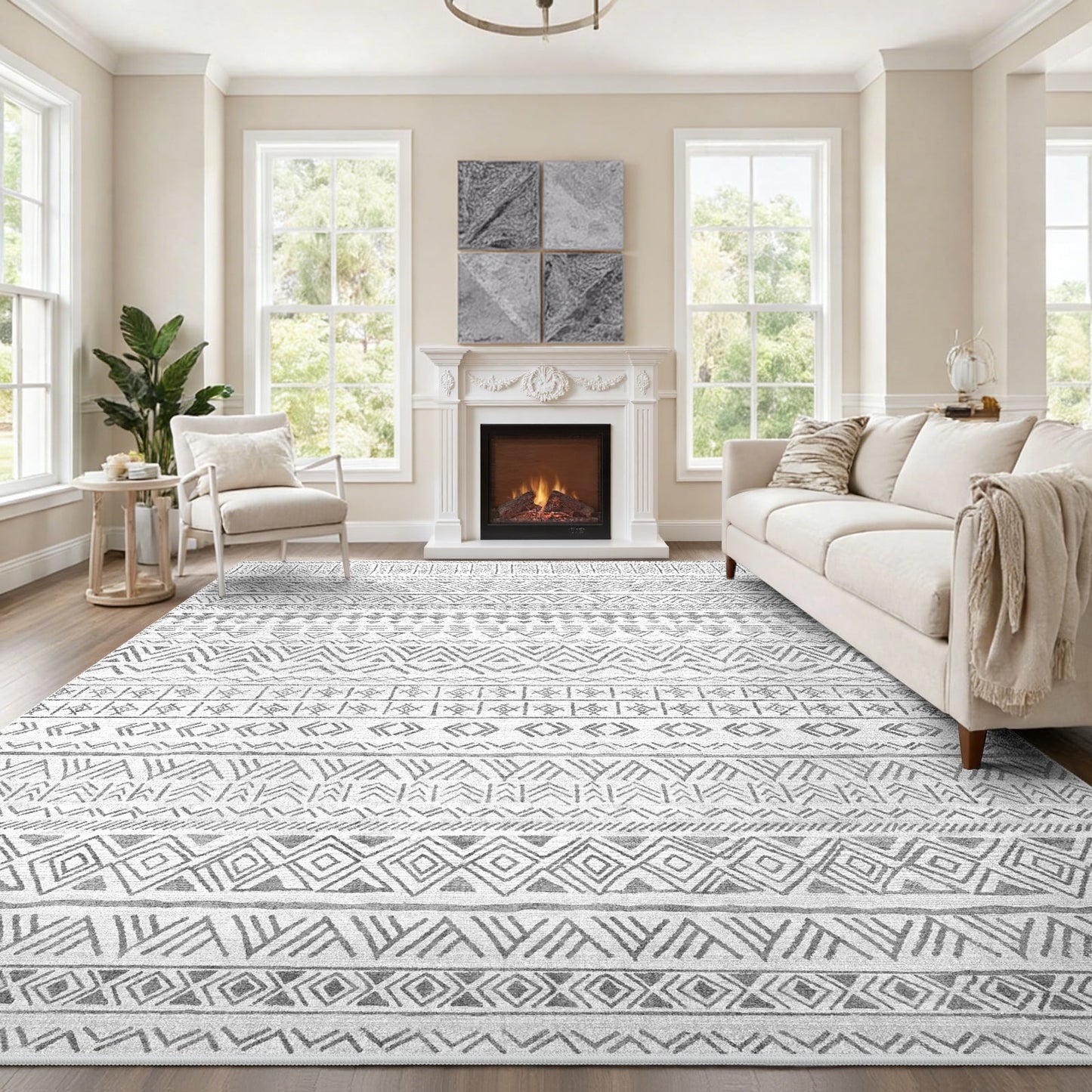 CHITOOMA 8'x10' Area Rugs for Living Room, Washable Rugs Boho Soft Geometric Bohemian Carpet Indoor Rug for Bedroom Dining Room Office Nonslip Foldable Rug