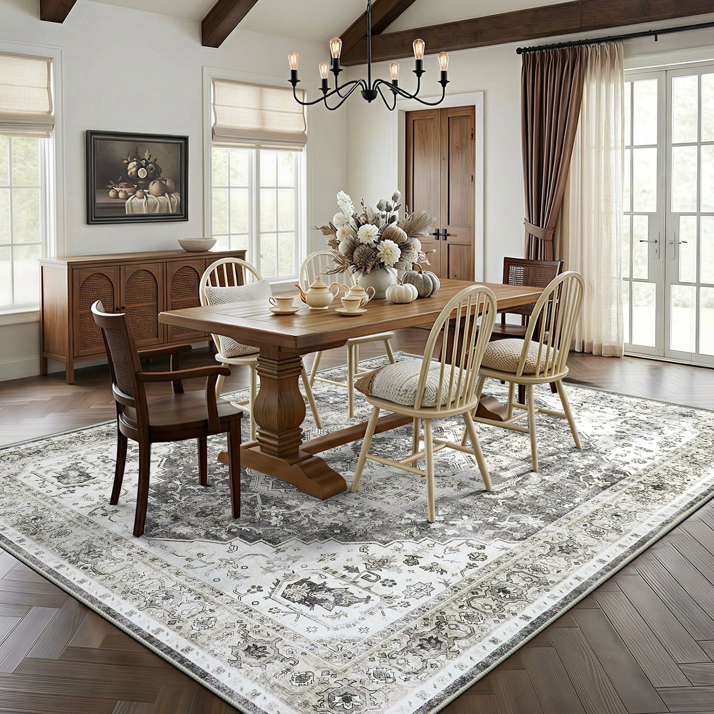 CHITOOMA 9'x12' Machine-washable Area Rugs for Living Room, Boho Area Rugs with Non-Slip Backing, Stain Resistant Non-Shed Carpet for Bedroom, Dining Room, Dorm, Office