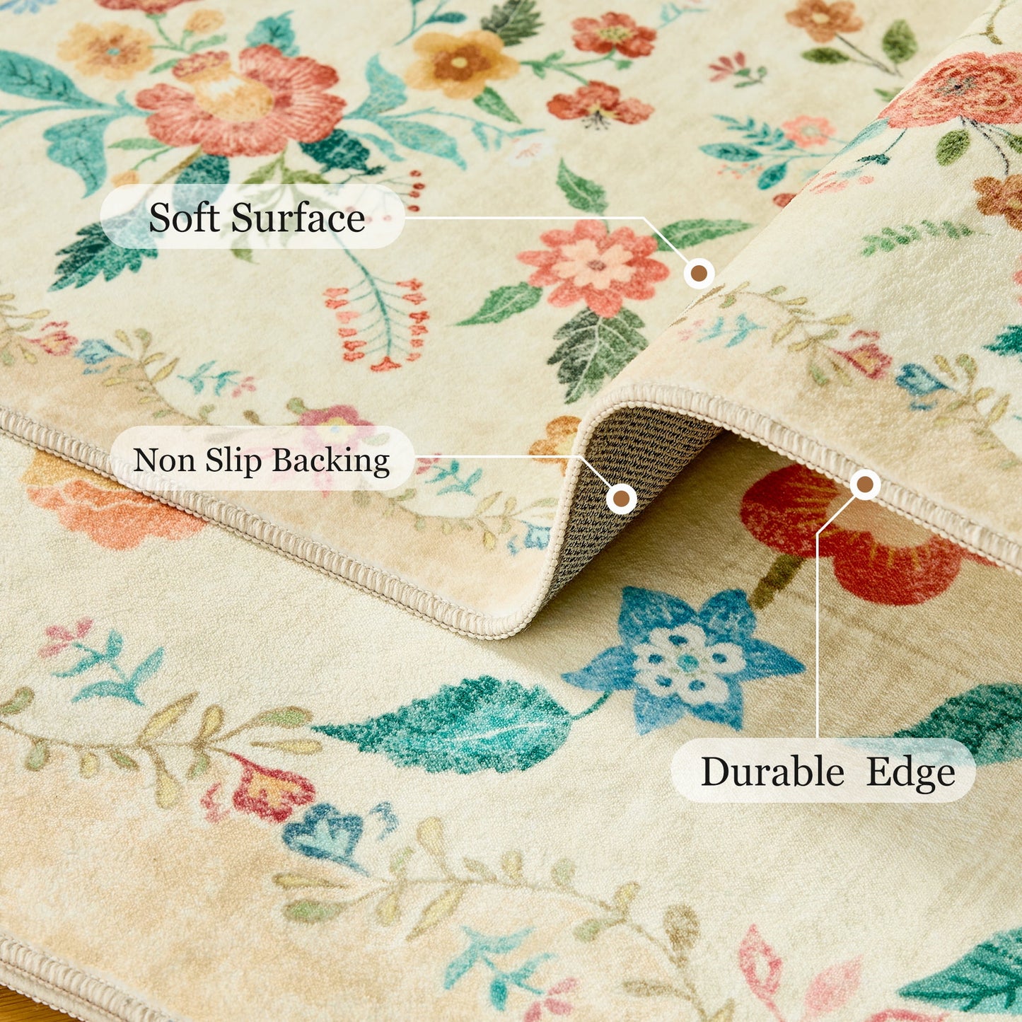 CHITOOMA 2'x6' Runner Rugs for Hallway, Modern Floral Runner Rugs Machine Washable Rugs, Botanical Indoor Carpet Soft Rugs for Bedroom Dining Room Dorm Office, Beige