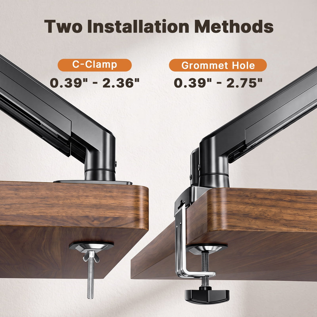 Dual Monitor Mount Stand for 13”-33" Screens, 360° Heavy Duty Adjustable Gas Spring Arm Desk Mount with Tilt, Swivel, Rotation, VESA 100x100, 75x75, Holds Up to 22lbs per Monitor Arm