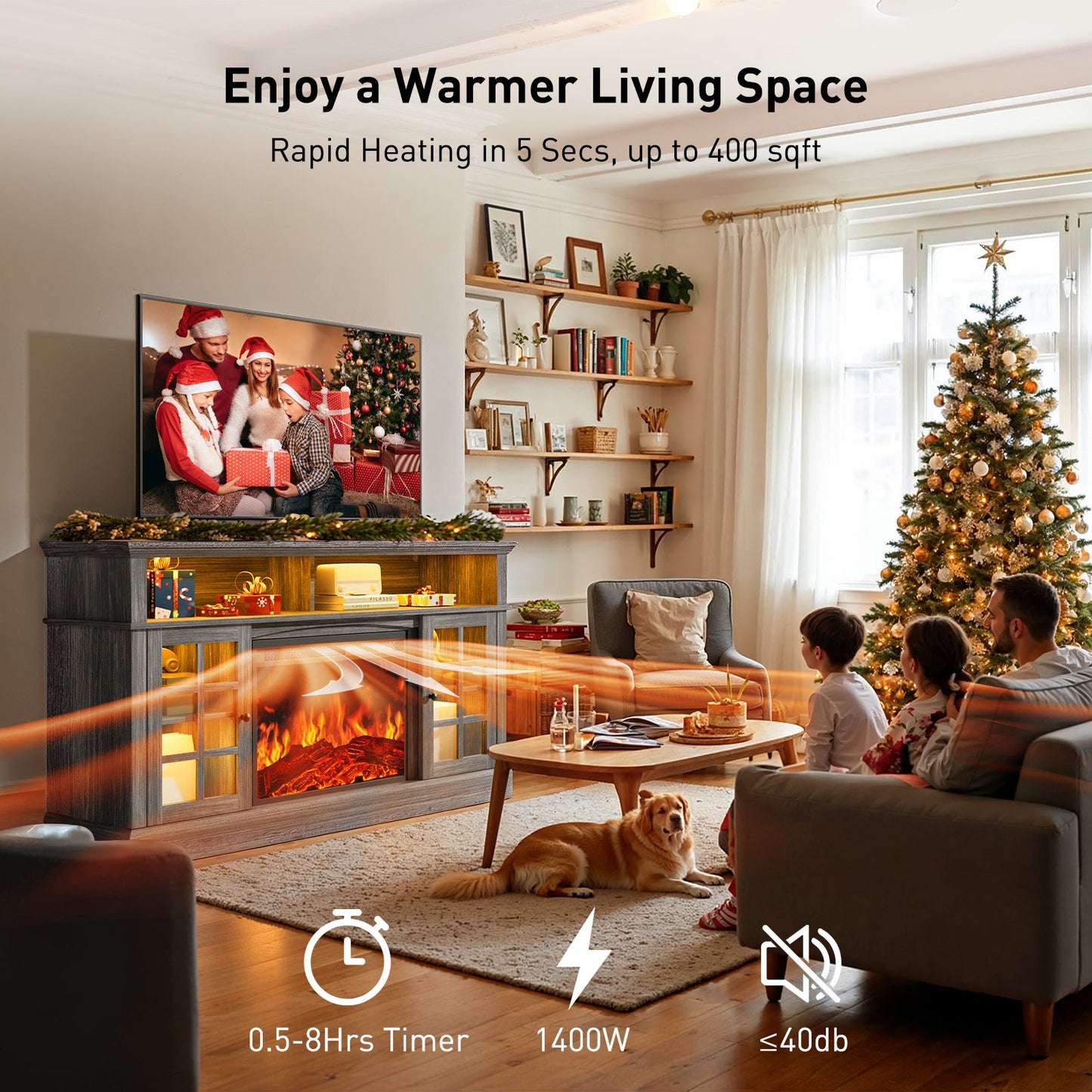 Electric Fireplace TV Stand up to 75" TVs, Farmhouse Entertainment Center with LED Light and 23" Fireplace for Living Room, Gray