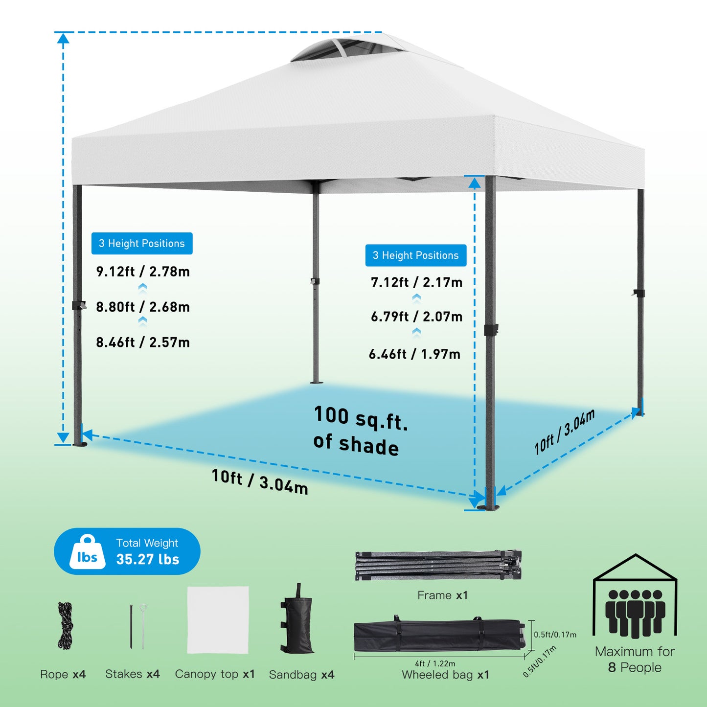 CHITOOMA 10 x 10ft Pop up Canopy Tent, Instant Outdoor Shelter Easy Portable Straight Leg Canopy Tent