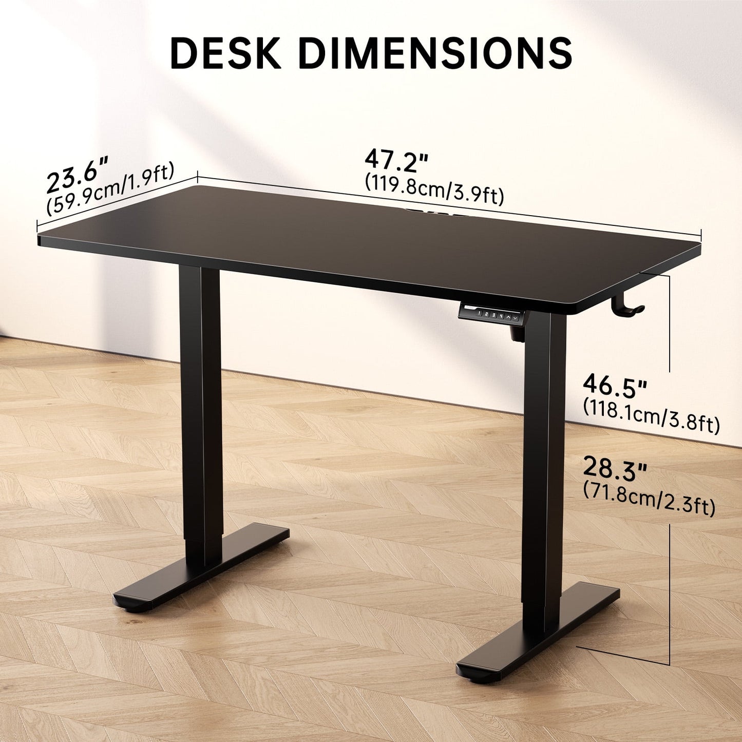 CHITOOMA 48" x 24" Electric Standing Desk with 4 Memory Preset Heights, Height Adjustable Sit Stand up Desk with Headphone Hook for Home Office, Black