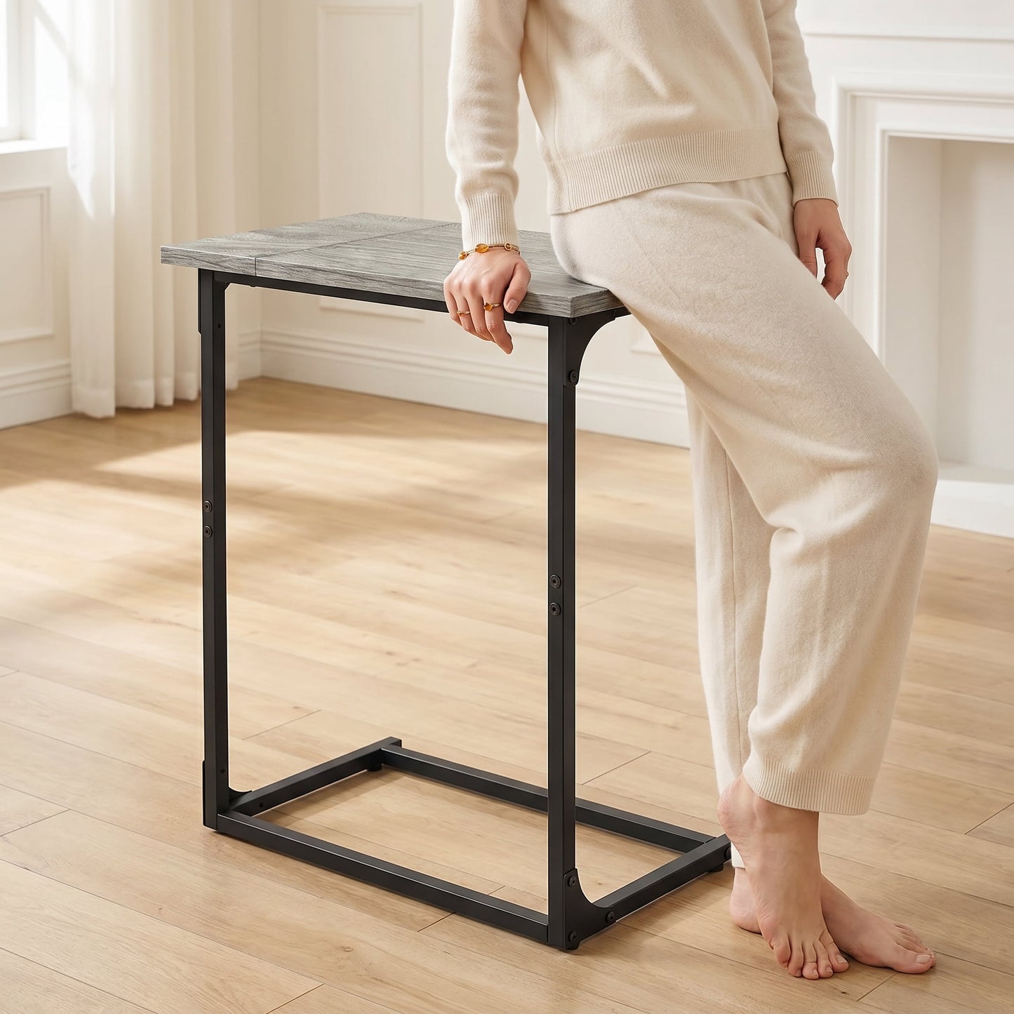 C Shaped Couch End Table Tray Table, Side Table for Sofa,with Widened tabletop for Bedroom, Living Room, 27"(H) x 21.1"(W) x 11.4"(D), Grey