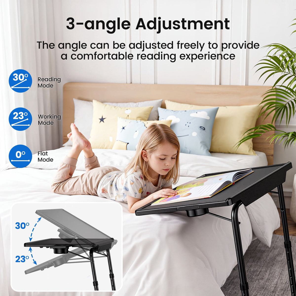 Adjustable TV Tray Table with Cup Holder,2 Pack Foldable TV Dinner Tray Table with 6 Heights & 3 Tilt Angle for Couch, Bed, Sofa & Chair,Black