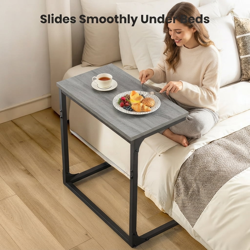 C Shaped Metal Couch End Table Tray Table, Widened Side Table Sofa Table Nightstand for Bedroom, Living Room, 27"(H) x 21.1"(W) x 11.4"(D), Grey