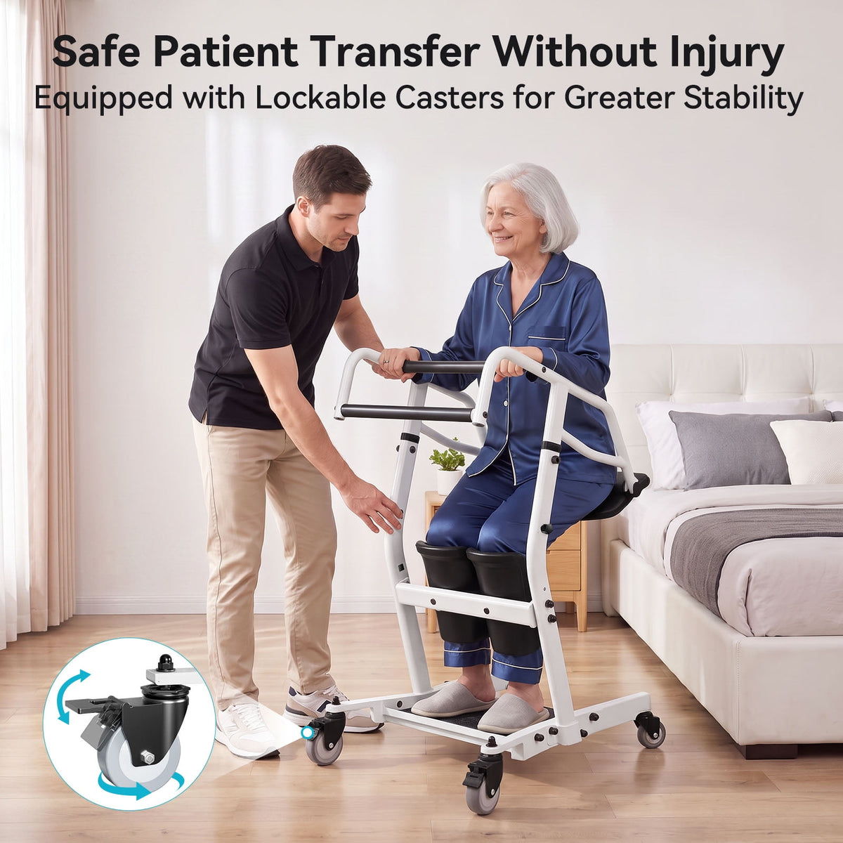 CHITOOMA Sit to Stand Lift with Wheels for Elderly,Stand Assist Transfer Device with Adjustaable Height Options for Home Care,Easy Operation White