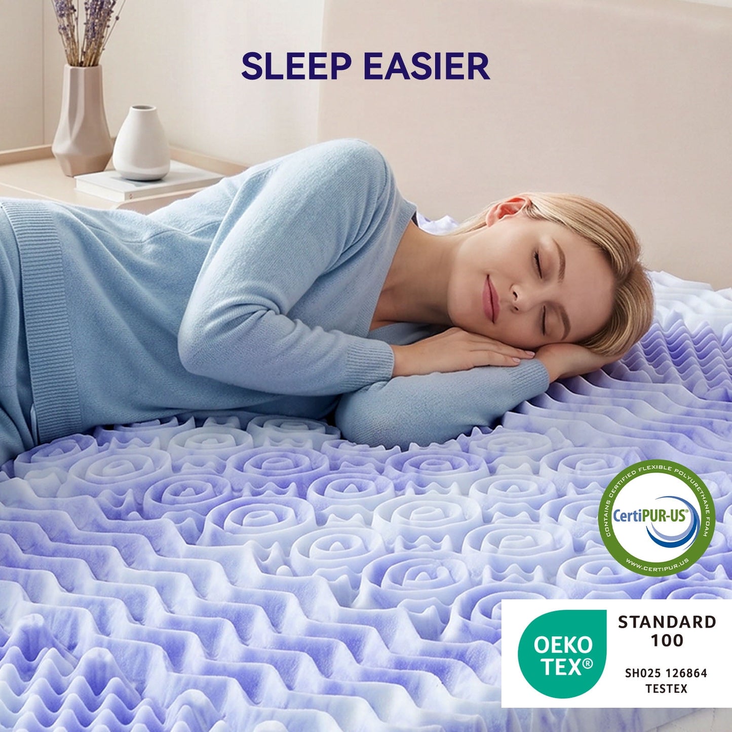 CHITOOMA 3 Inch 7-Zone Twin Memory Foam Mattress Topper, Cooling Gel Infused Foam Mattress Topper for Pressure Relief& Enhanced Sleep Comfort, CertiPUR-US and Oeko-TEX Certification