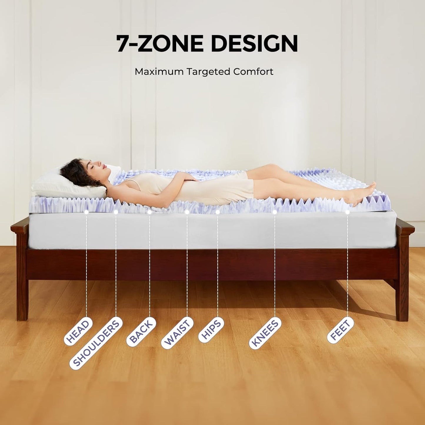 CHITOOMA 3 Inch 7-Zone Queen Memory Foam Mattress Topper, Cooling Gel Infused Foam Mattress Topper for Pressure Relief& Enhanced Sleep Comfort, CertiPUR-US and Oeko-TEX Certification