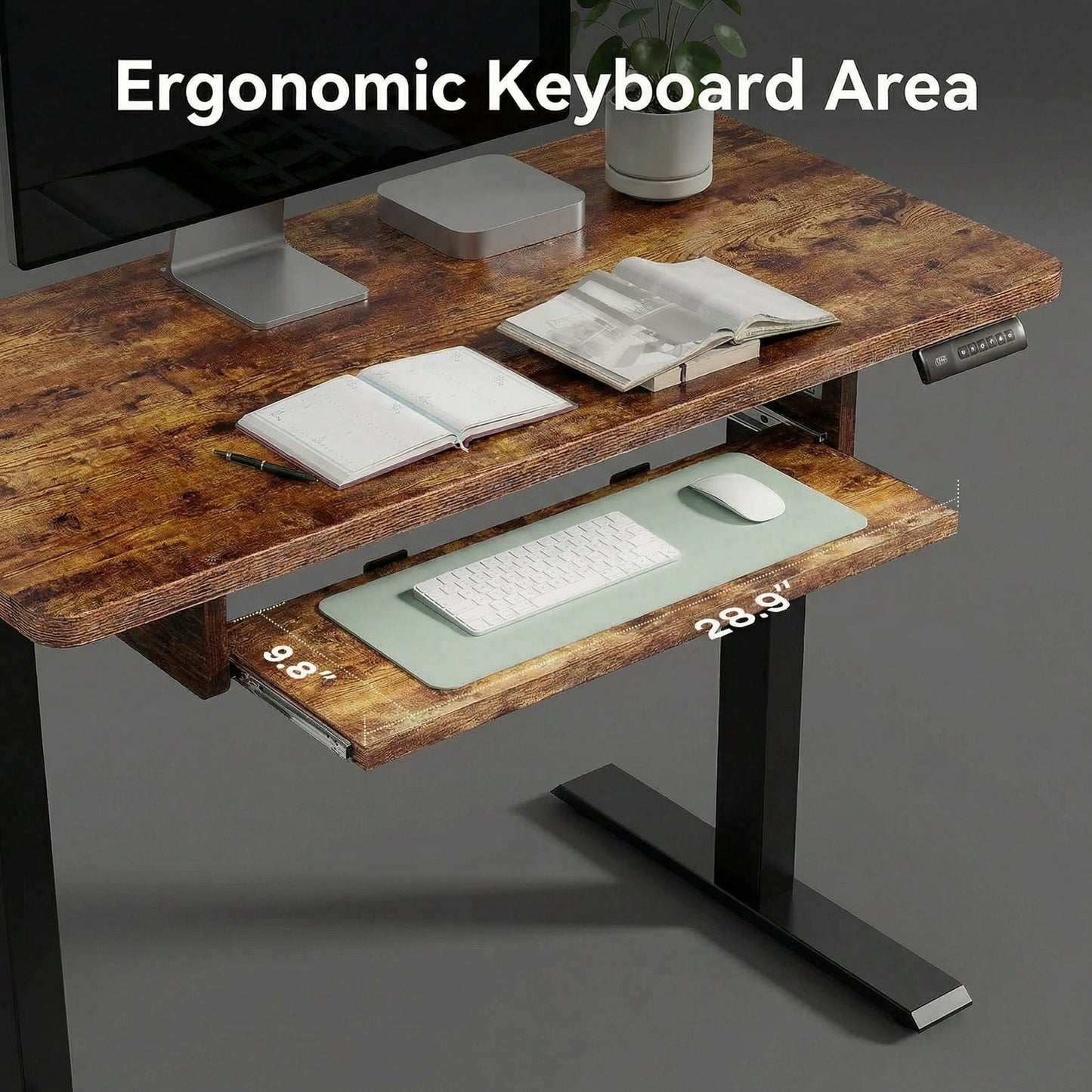 CHITOOMA Electric Standing Desk with Keyboard Tray, 48" x 24" Adjustable Height Sit Stand Up Desk, Home Office Gaming Desk Computer Workstation, Vintage Brown