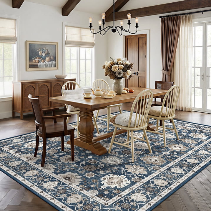 CHITOOMA 9'x12' Area Rugs for Living Room, Boho Machine Washable Stain Resistant Non-Shed Carpet, Floral Area Rug with Non-Slip Backing for Bedroom, Dining Room, Dorm, Office