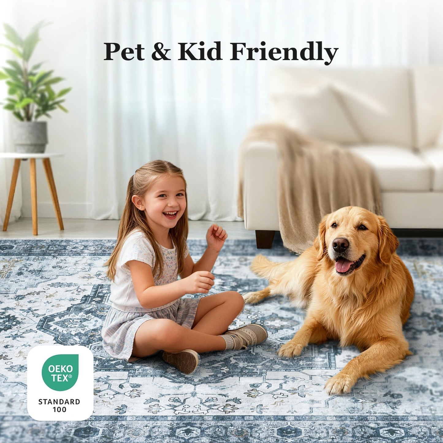 CHITOOMA 8'x10' Machine-washable Area Rugs for Living Room, Boho Area Rugs with Non-Slip Backing, Stain Resistant Non-Shed Carpet for Bedroom, Dining Room, Dorm, Office