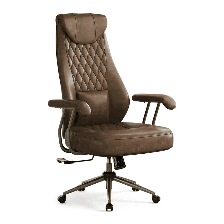 BESTERGO High Back Executive Office Chair with Integrated Headrest & Lumbar Support, Ergonomic PU Leather Desk Chair, Adjustable Swivel & Recline for Home Office, Brown, 300 lbs Capacity