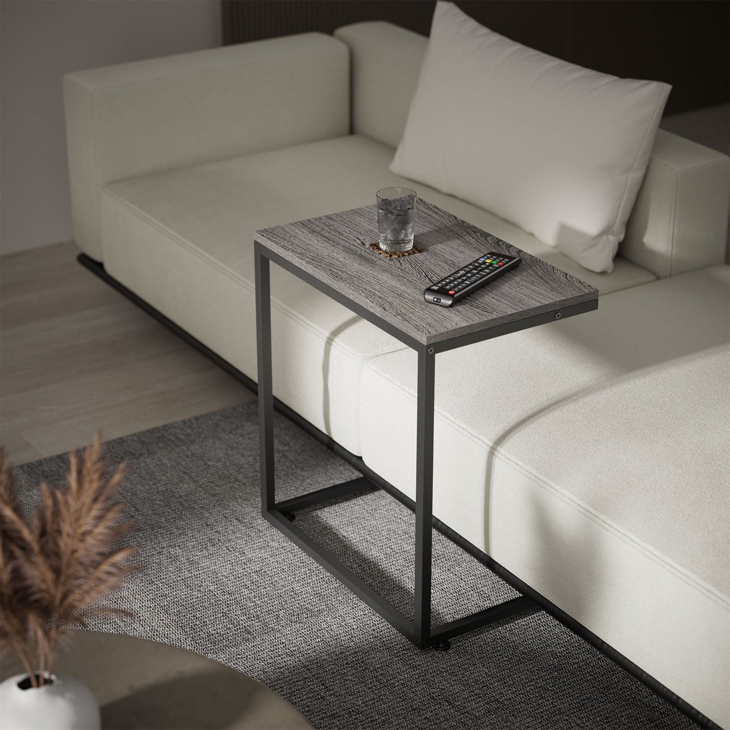 C Shaped End Table,Side Table TV Tray Table for Sofa,Couch Table,metal frame for Bedroom(Grey)