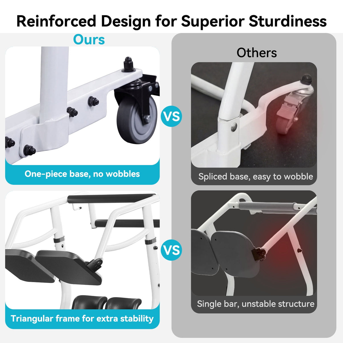 CHITOOMA Sit to Stand Lift with Wheels for Elderly,Stand Assist Transfer Device with Adjustaable Height Options for Home Care,Easy Operation White