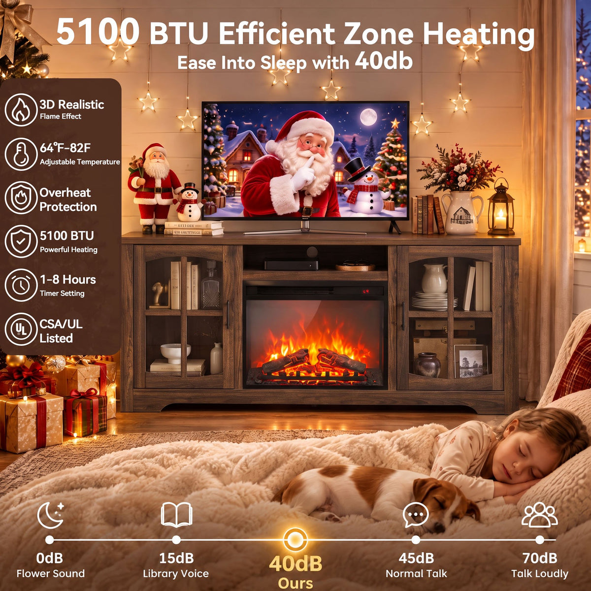 CHITOOMA Electric Fireplace TV Stand for 70" TVs with Glass Barn Doors, Farmhouse Entertainment Console with 23" Electric Fireplace, Holds up to 200 lbs, Brown