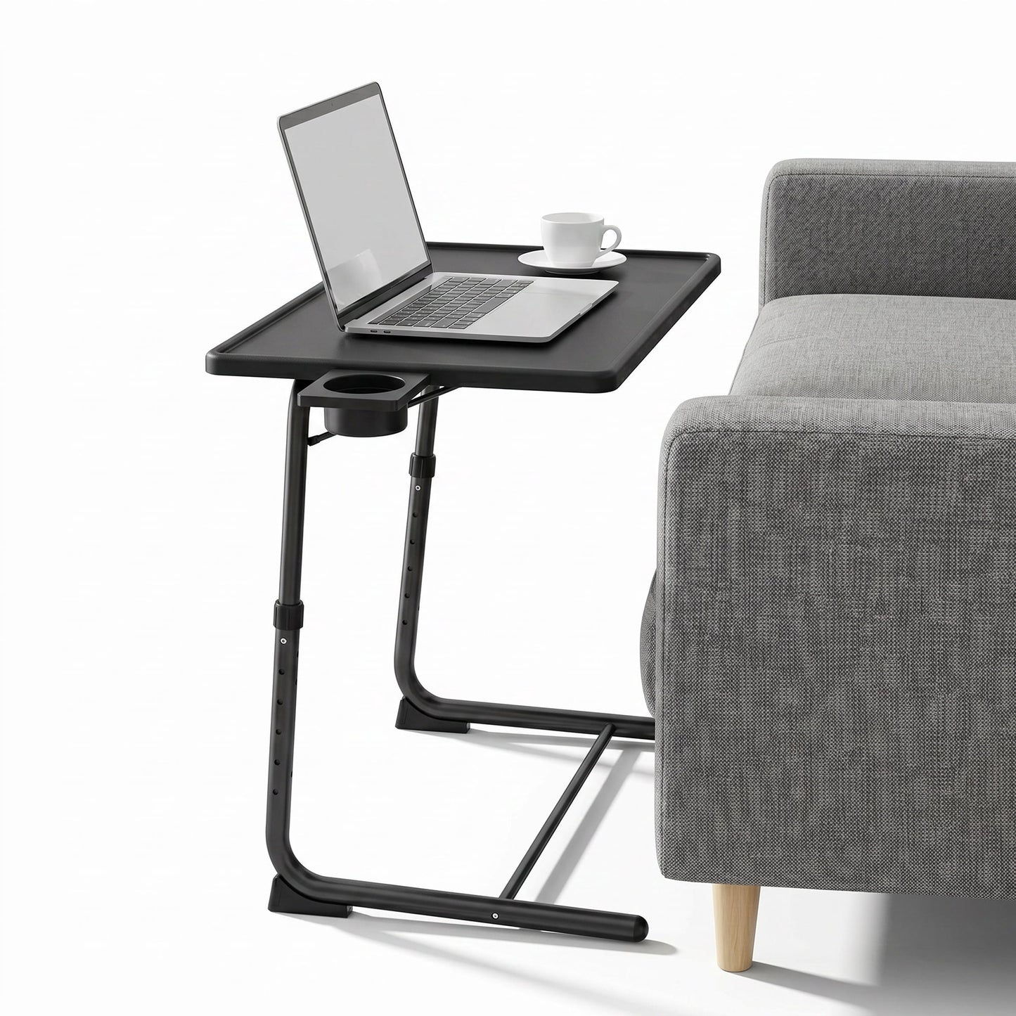 Perlegear Portable 6 Height & 3 Tilt Angles TV Tray Table TV Dinner Sofa Desk for Home Office, Black