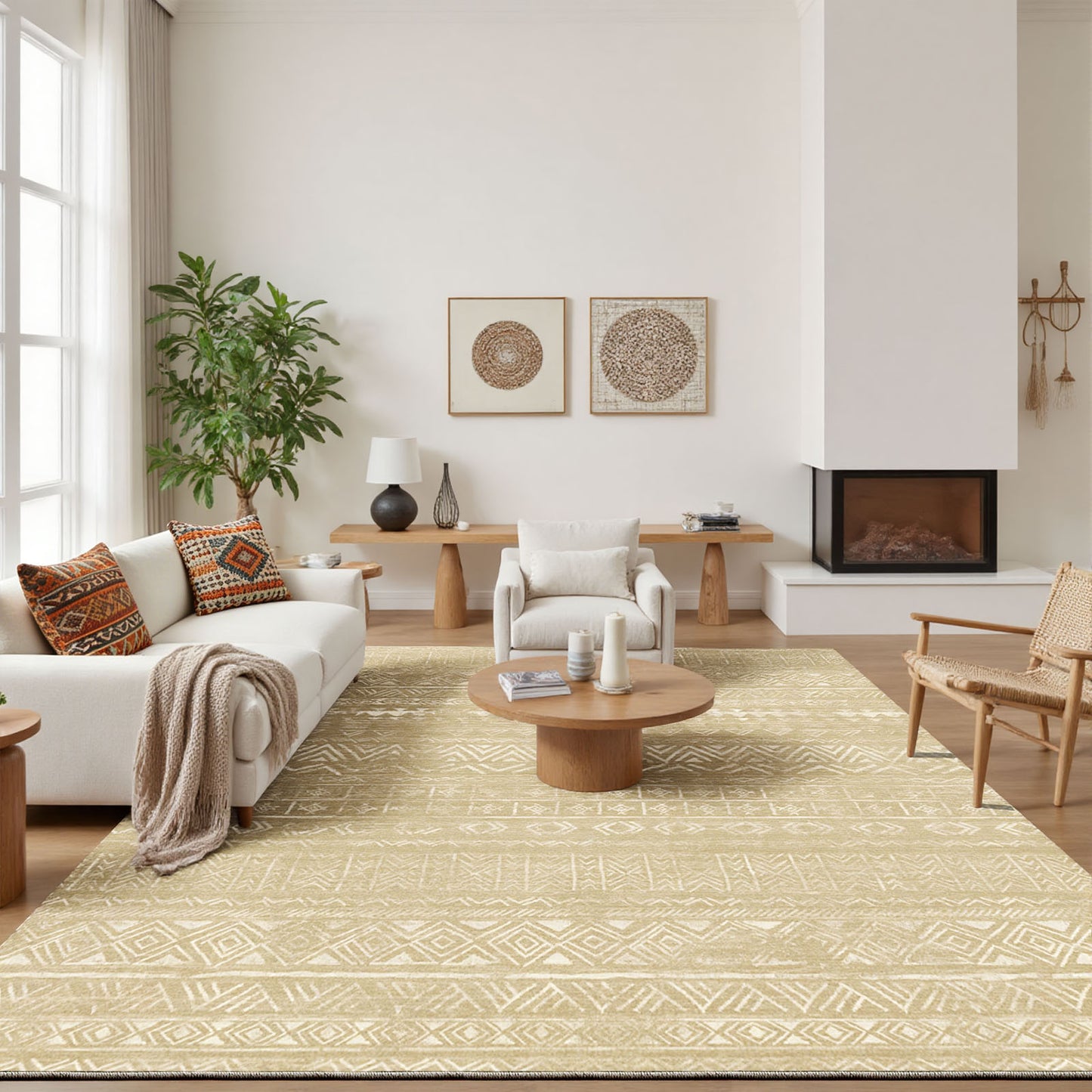 CHITOOMA 8'x10' Area Rugs for Living Room, Washable Rugs Boho Soft Geometric Bohemian Carpet Indoor Rug for Bedroom Dining Room Office Nonslip Foldable Rug