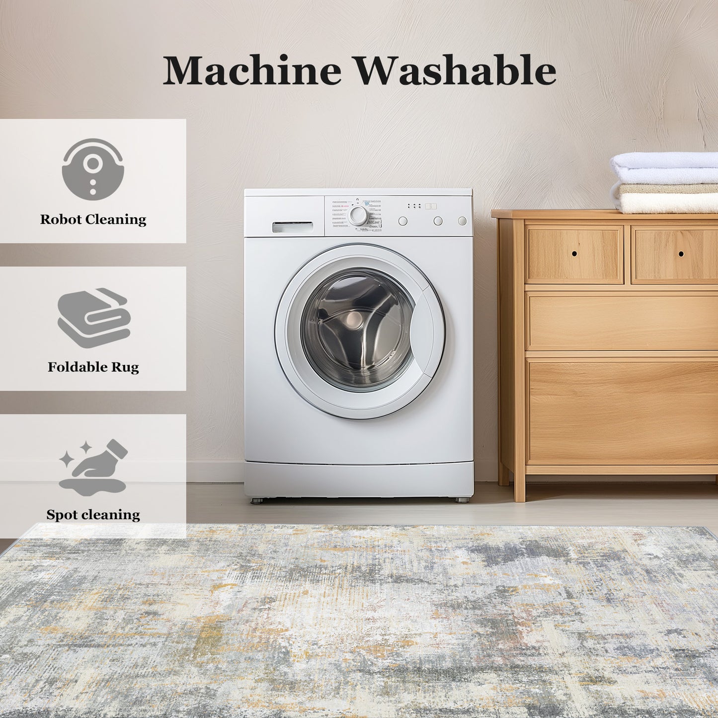 CHITOOMA 8'x10' Area Rugs for Living Room, Machine Washable Rugs for Bedroom Dining Room Dorm Office with Non-Slip Backing, Stain Resistant Non-Shed Carpet