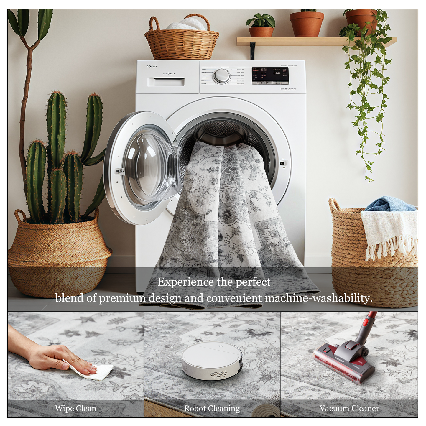 CHITOOMA 5'x7' Machine-washable Area Rugs for Living Room, Stain Resistant Non-Shed Carpet, Boho Floral Area Rugs with Non-Slip Backing for Bedroom, Dining Room, Dorm, Office