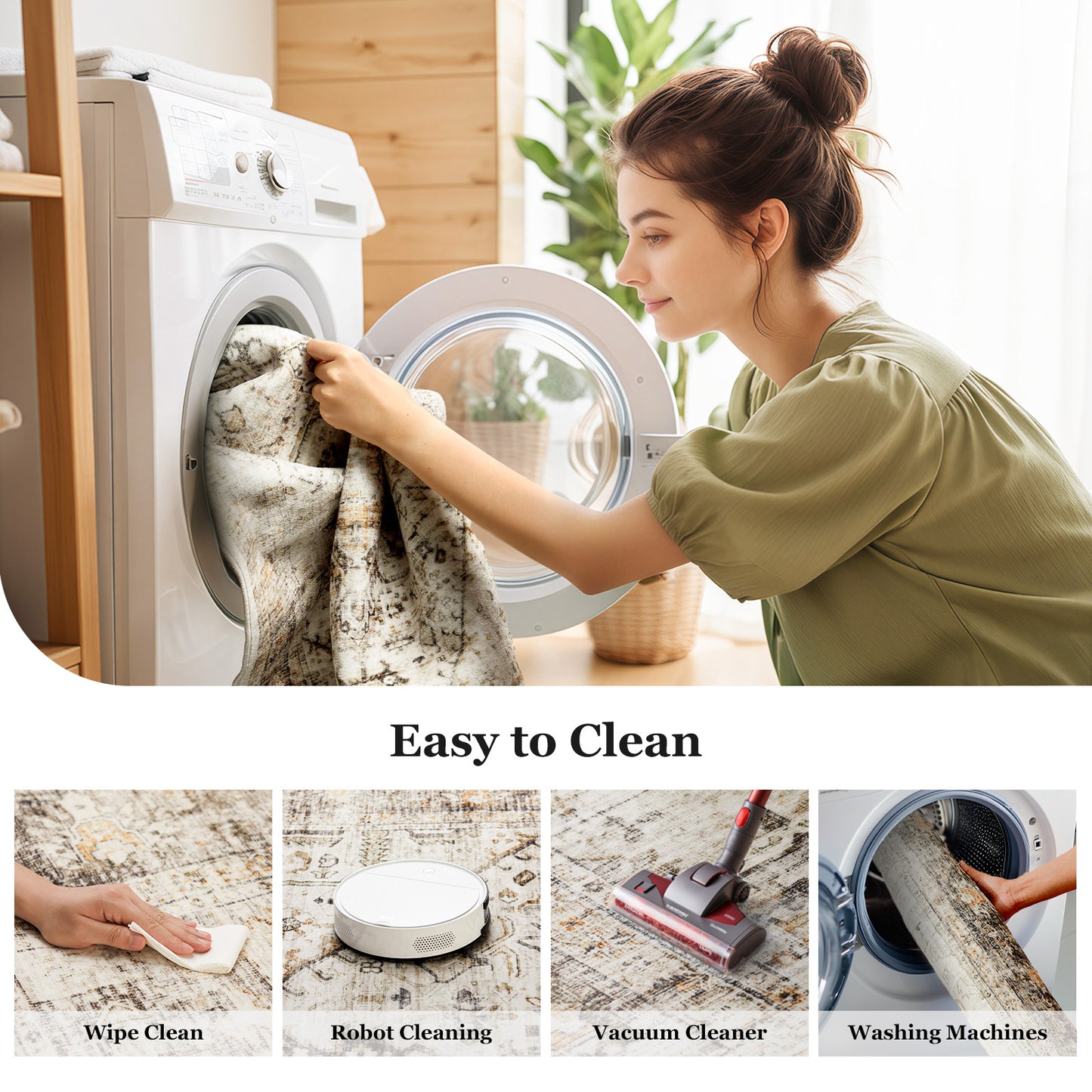 CHITOOMA 2'x6' Boho Runner Rug for Hallway, Machine Washable Stain Resistant Non-Shed Carpet, Runner Rug with Non-Slip Backing for Kitchen, Entryway, Bedroom, Laundry, Bathroom