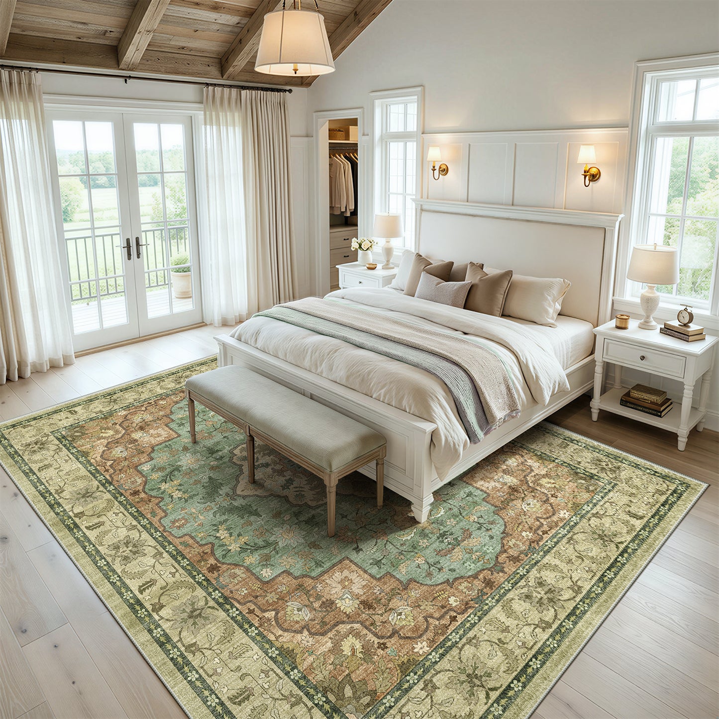 CHITOOMA 9'x12' Area Rugs for Living Room, Boho Machine Washable Stain Resistant Non-Shed Carpet, Floral Area Rug with Non-Slip Backing for Bedroom, Dining Room, Dorm, Office