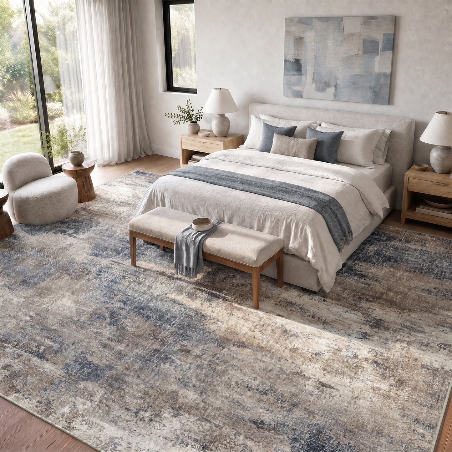 CHITOOMA 8'x10' Area Rugs for Living Room, Machine Washable Abstract Distressed Rugs Indoor Neutral Carpet Rugs for Bedroom Dining Room Office with Non-Slip Backing, Stain Resistant Non-Shed