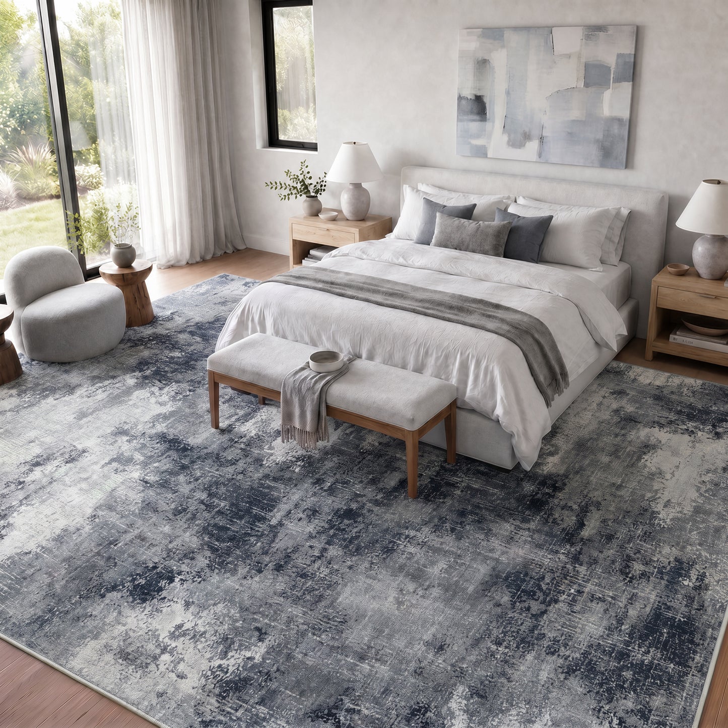 CHITOOMA 8'x10' Area Rugs for Living Room, Machine Washable Abstract Distressed Rugs Indoor Neutral Carpet Rugs for Bedroom Dining Room Office with Non-Slip Backing, Stain Resistant Non-Shed