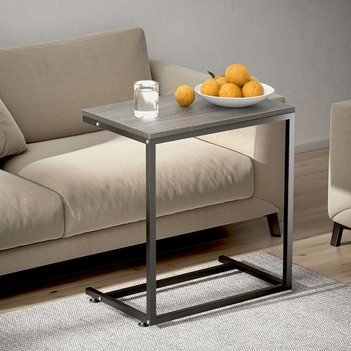 C Shape Metal Frame End Table, Sofa Table TV Tray Table for Living Room,Side Table for Bedroom (Gray)