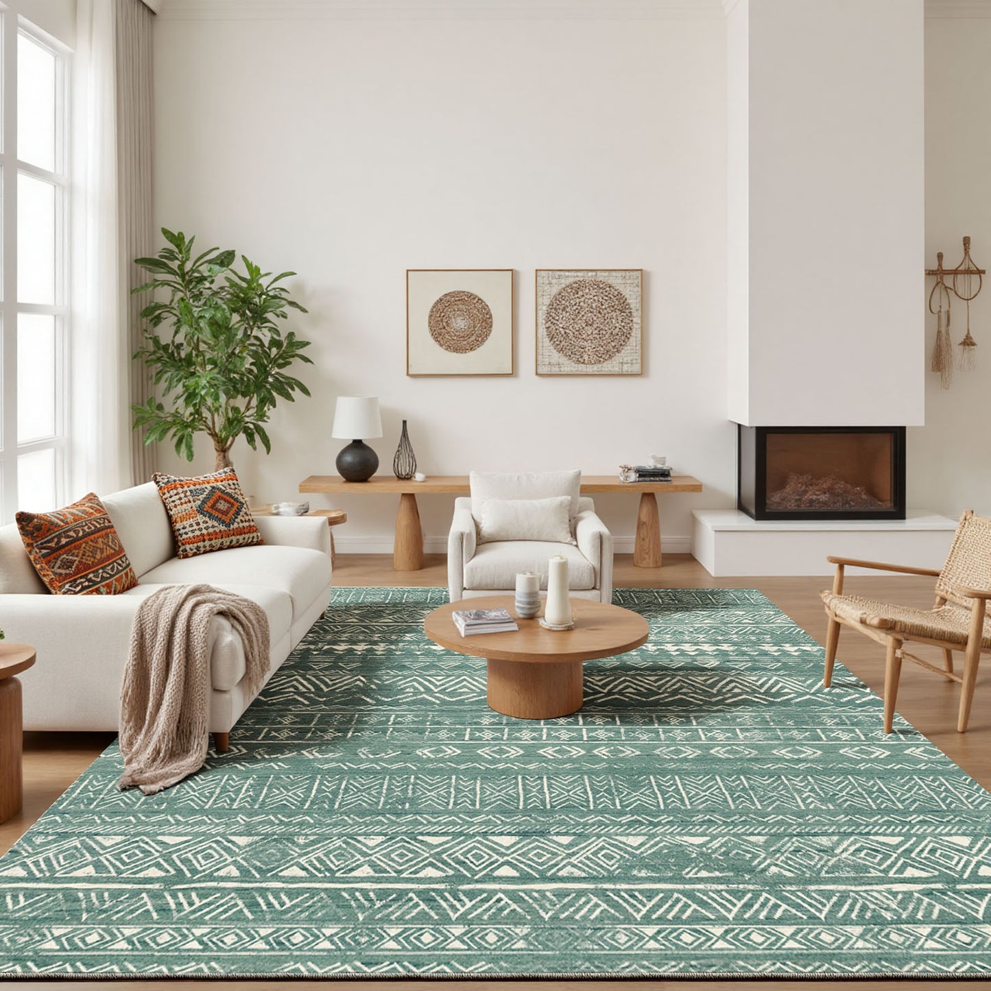 CHITOOMA 8'x10' Area Rugs for Living Room, Washable Rugs Boho Soft Geometric Bohemian Carpet Indoor Rug for Bedroom Dining Room Office Nonslip Foldable Rug