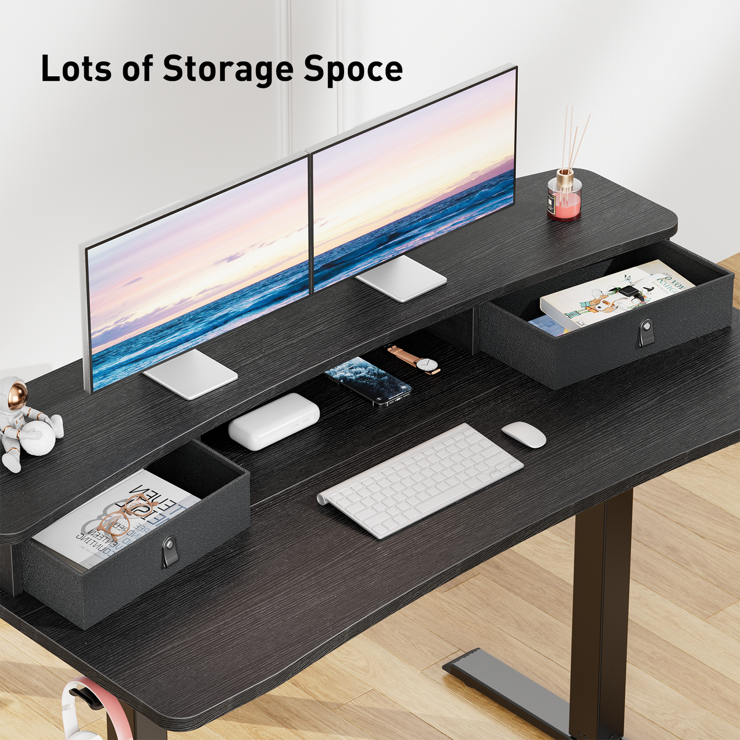 CHITOOMA Electric Standing Desk with Drawers, 60″ x 30″ Large Adjustable Height Computer Desk for Home Office, C-Clamp Compatible with 4 Presets, Black
