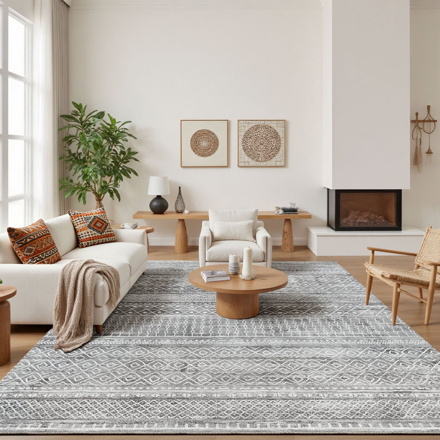 CHITOOMA 8'x10' Area Rugs for Living Room, Washable Rugs Boho Soft Geometric Bohemian Carpet Indoor Rug for Bedroom Dining Room Office Nonslip Foldable Rug
