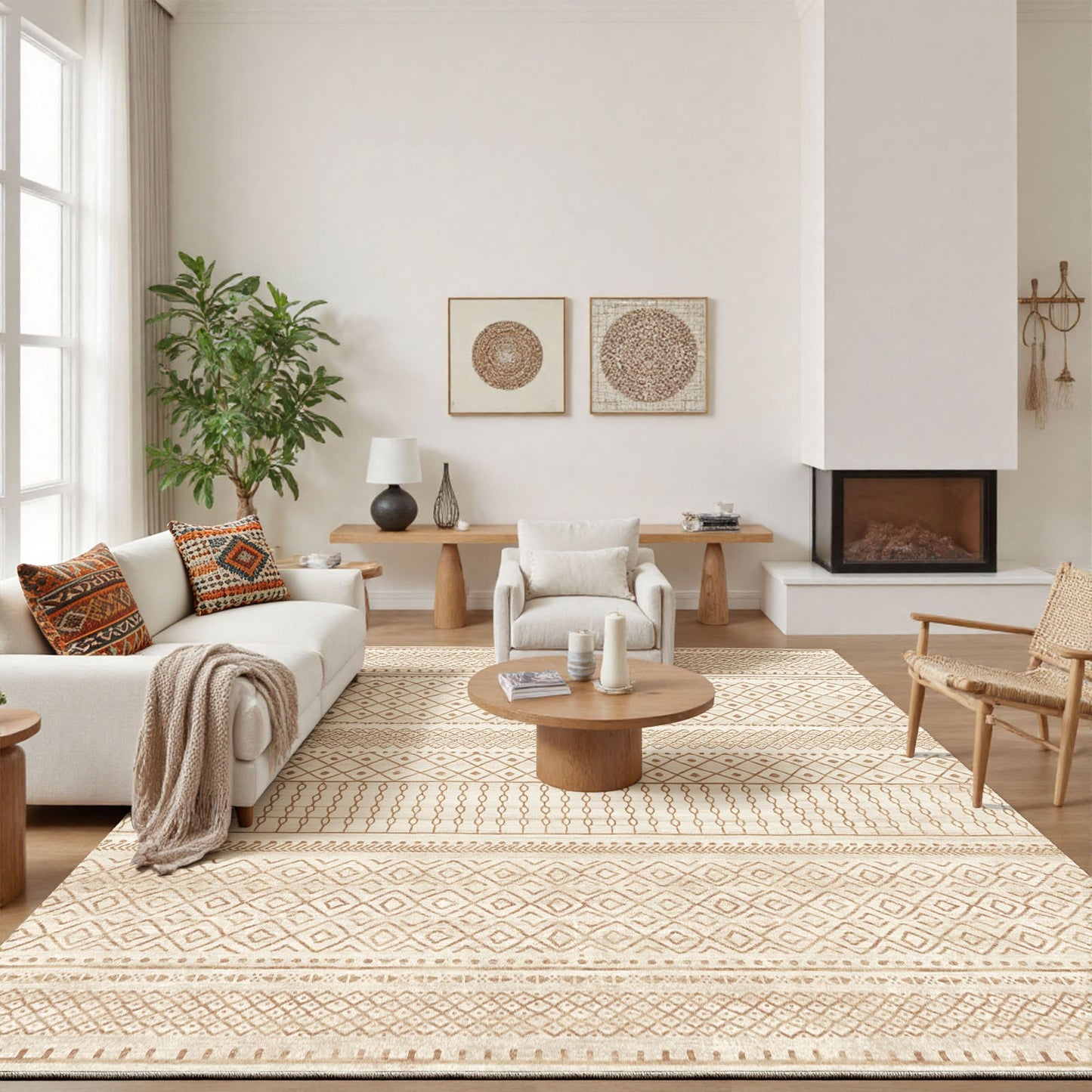 CHITOOMA 9'x12' Area Rugs for Living Room, Washable Rugs Boho Soft Geometric Bohemian Carpet Indoor Rug for Bedroom Dining Room Office Nonslip Foldable Rug