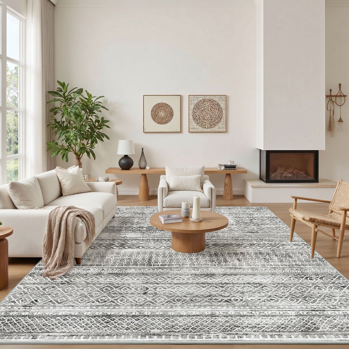 CHITOOMA 5'x7' Area Rugs for Living Room, Washable Rugs Boho Soft Geometric Bohemian Carpet Indoor Rug for Bedroom Dining Room Office Nonslip Foldable Rug