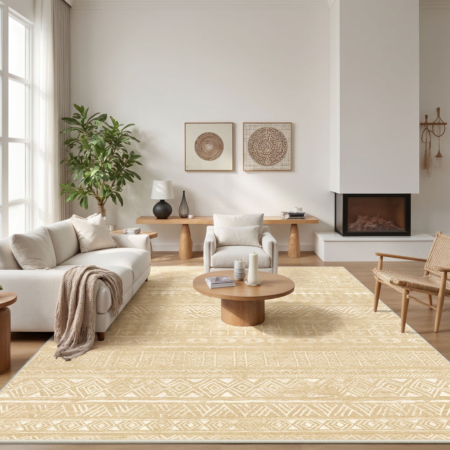 CHITOOMA 5'x7' Area Rugs for Living Room, Washable Rugs Boho Soft Geometric Bohemian Carpet Indoor Rug for Bedroom Dining Room Office Nonslip Foldable Rug