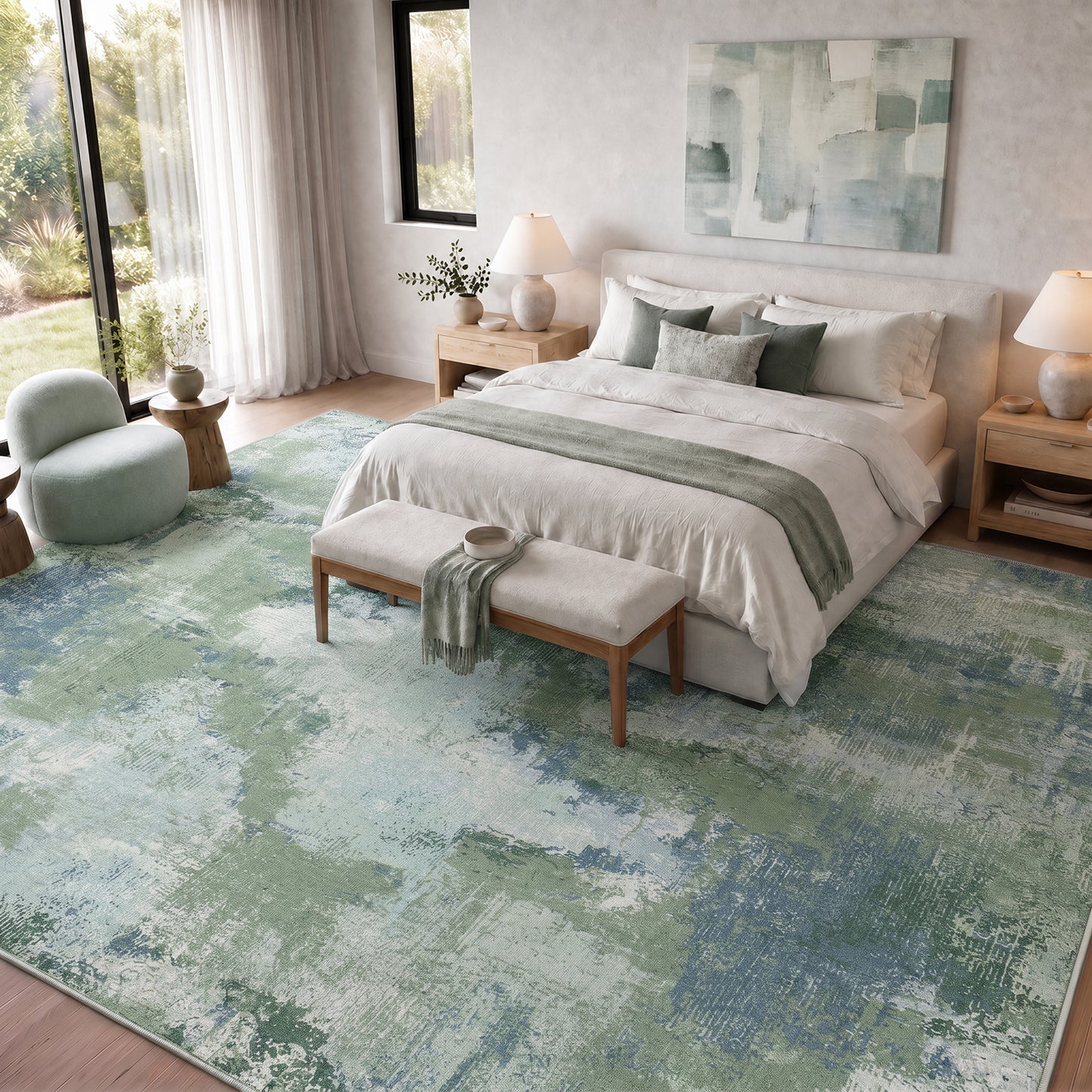 CHITOOMA 9'x12' Area Rugs for Living Room, Machine Washable Abstract Distressed Rugs Indoor Neutral Carpet Rugs for Bedroom Dining Room Office with Non-Slip Backing, Stain Resistant Non-Shed
