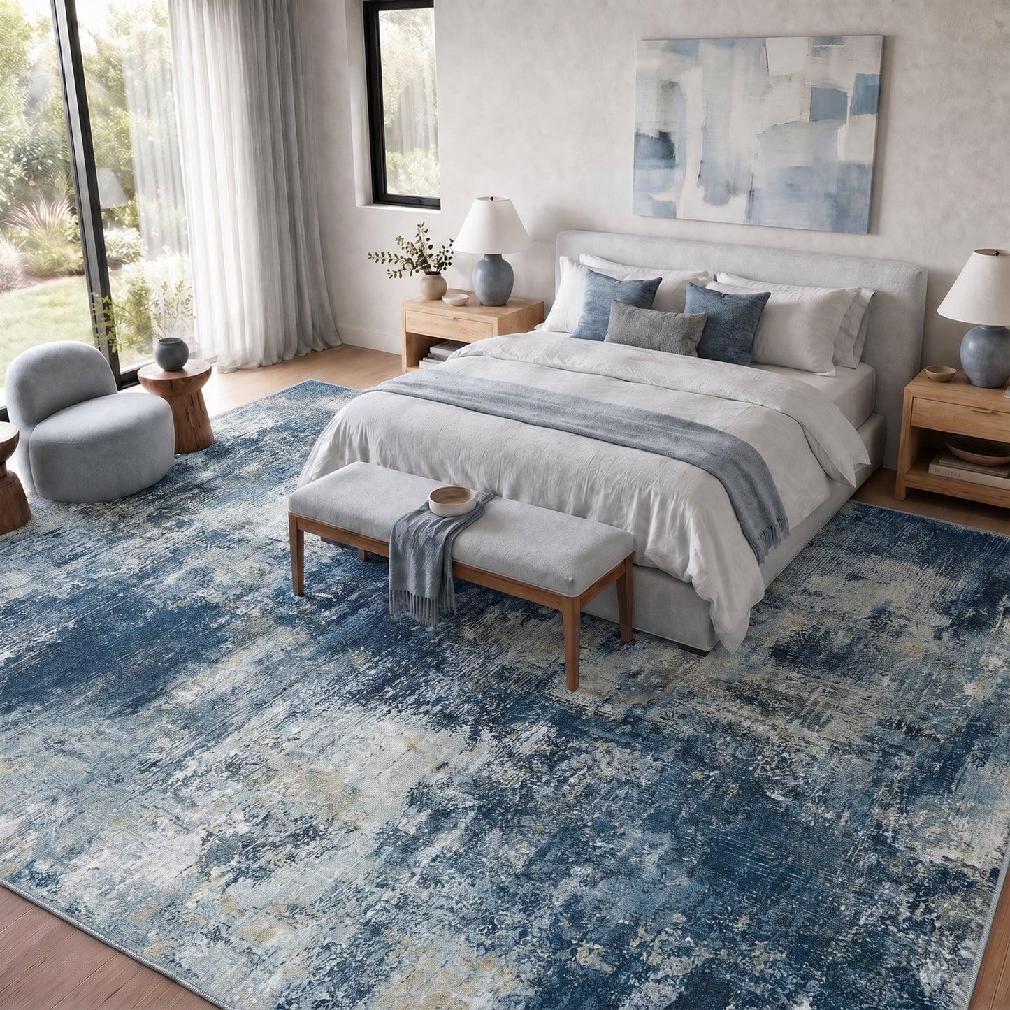 CHITOOMA 9'x12' Area Rugs for Living Room, Machine Washable Abstract Distressed Rugs Indoor Neutral Carpet Rugs for Bedroom Dining Room Office with Non-Slip Backing, Stain Resistant Non-Shed