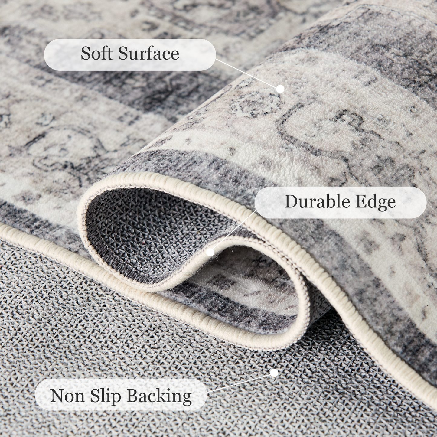 CHITOOMA 9'x12' Machine-washable Area Rugs for Living Room, Boho Area Rugs with Non-Slip Backing, Stain Resistant Non-Shed Carpet for Bedroom, Dining Room, Dorm, Office