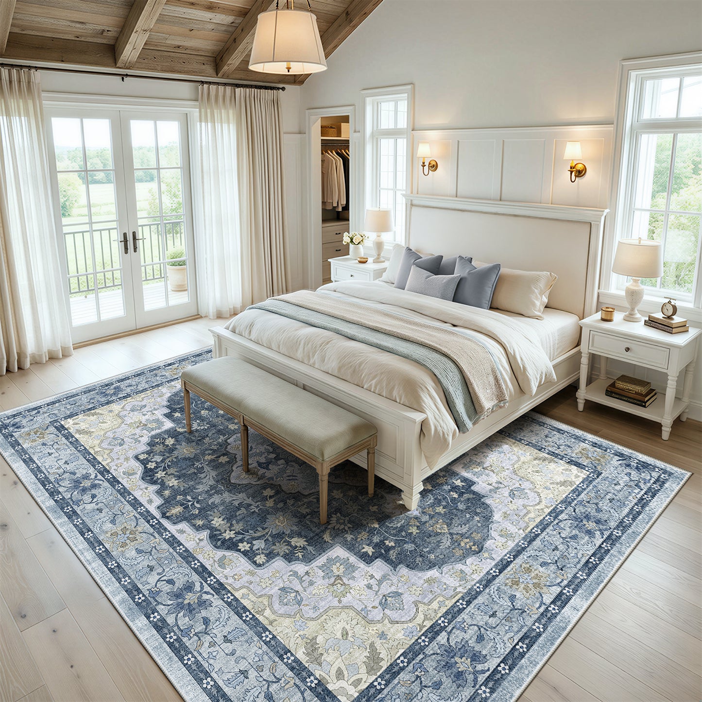 CHITOOMA 9'x12' Area Rugs for Living Room, Boho Machine Washable Stain Resistant Non-Shed Carpet, Floral Area Rug with Non-Slip Backing for Bedroom, Dining Room, Dorm, Office