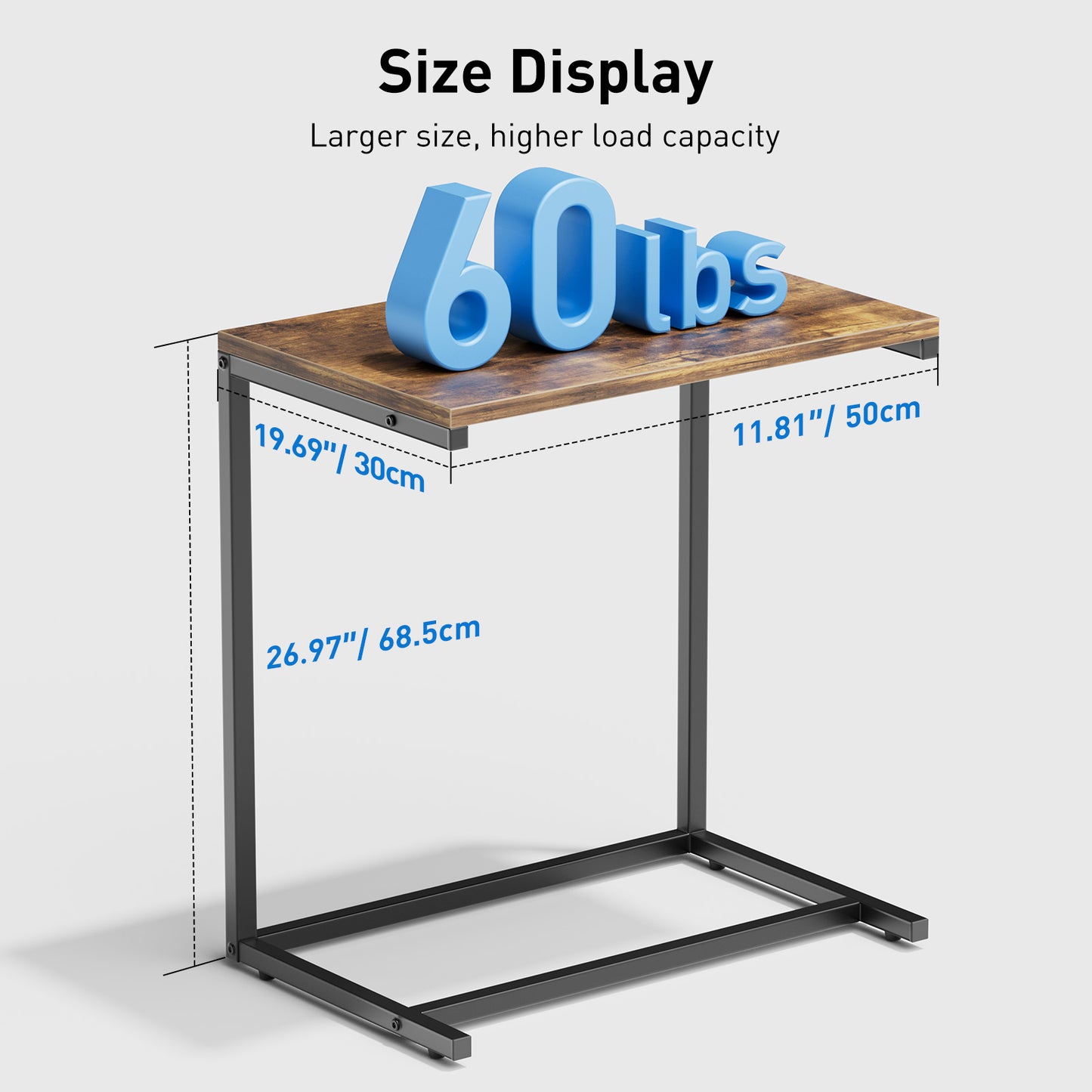 C Shaped End Table 2pcs, Side Table for Sofa,Modern C-Table for Livingroom,Bedroom,Brown