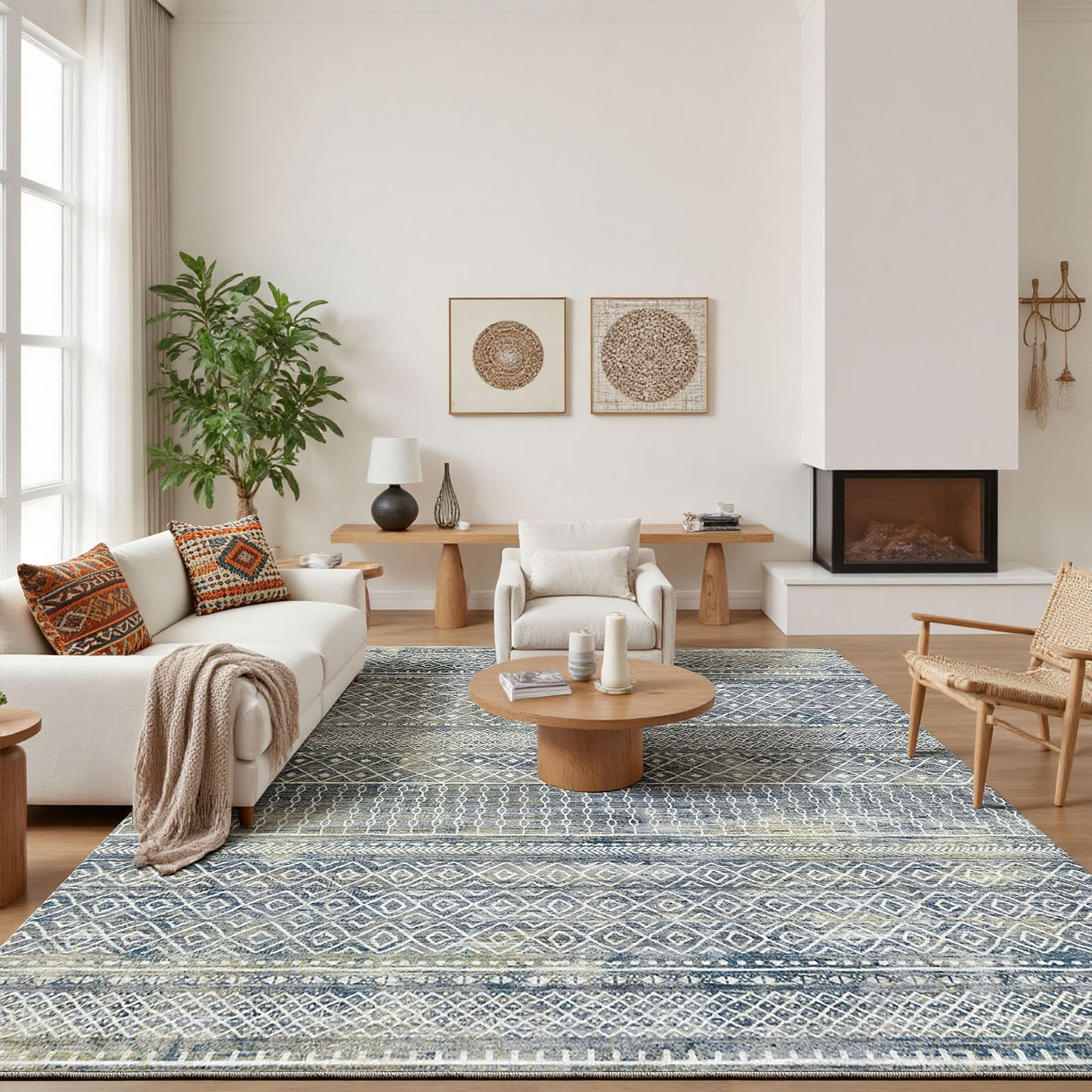 CHITOOMA 8'x10' Area Rugs for Living Room, Washable Rugs Boho Soft Geometric Bohemian Carpet Indoor Rug for Bedroom Dining Room Office Nonslip Foldable Rug