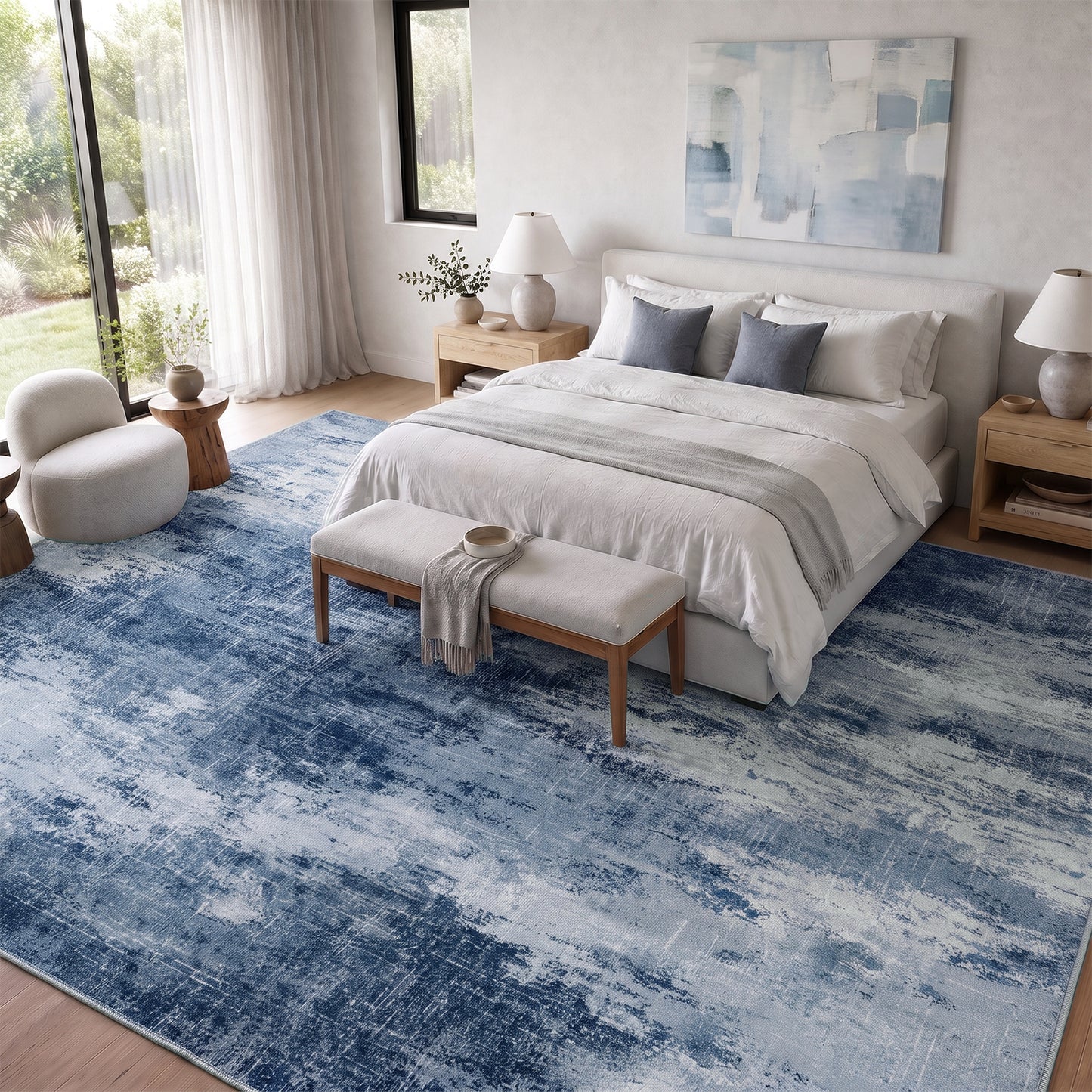 CHITOOMA 8'x10' Area Rugs for Living Room, Machine Washable Abstract Distressed Rugs Indoor Neutral Carpet Rugs for Bedroom Dining Room Office with Non-Slip Backing, Stain Resistant Non-Shed