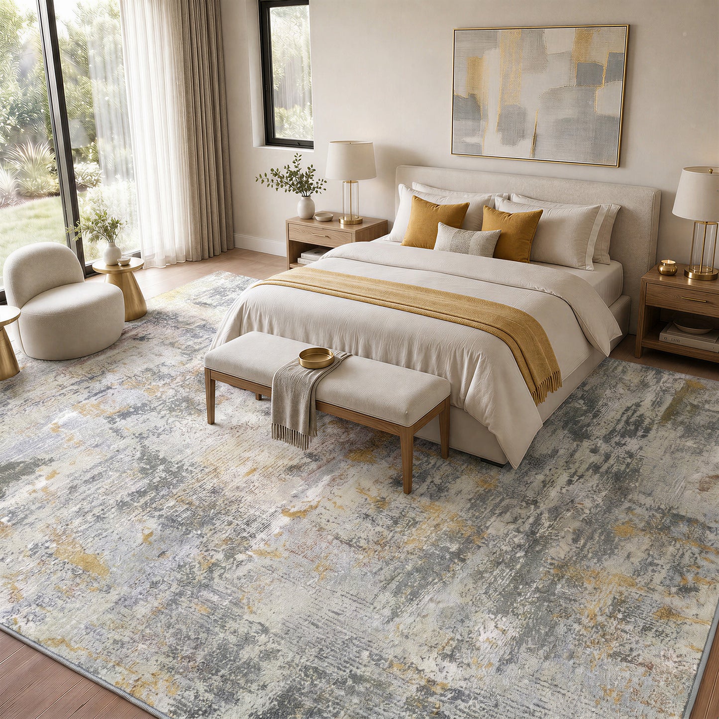 CHITOOMA 9'x12' Area Rugs for Living Room, Machine Washable Abstract Distressed Rugs Indoor Neutral Carpet Rugs for Bedroom Dining Room Office with Non-Slip Backing, Stain Resistant Non-Shed