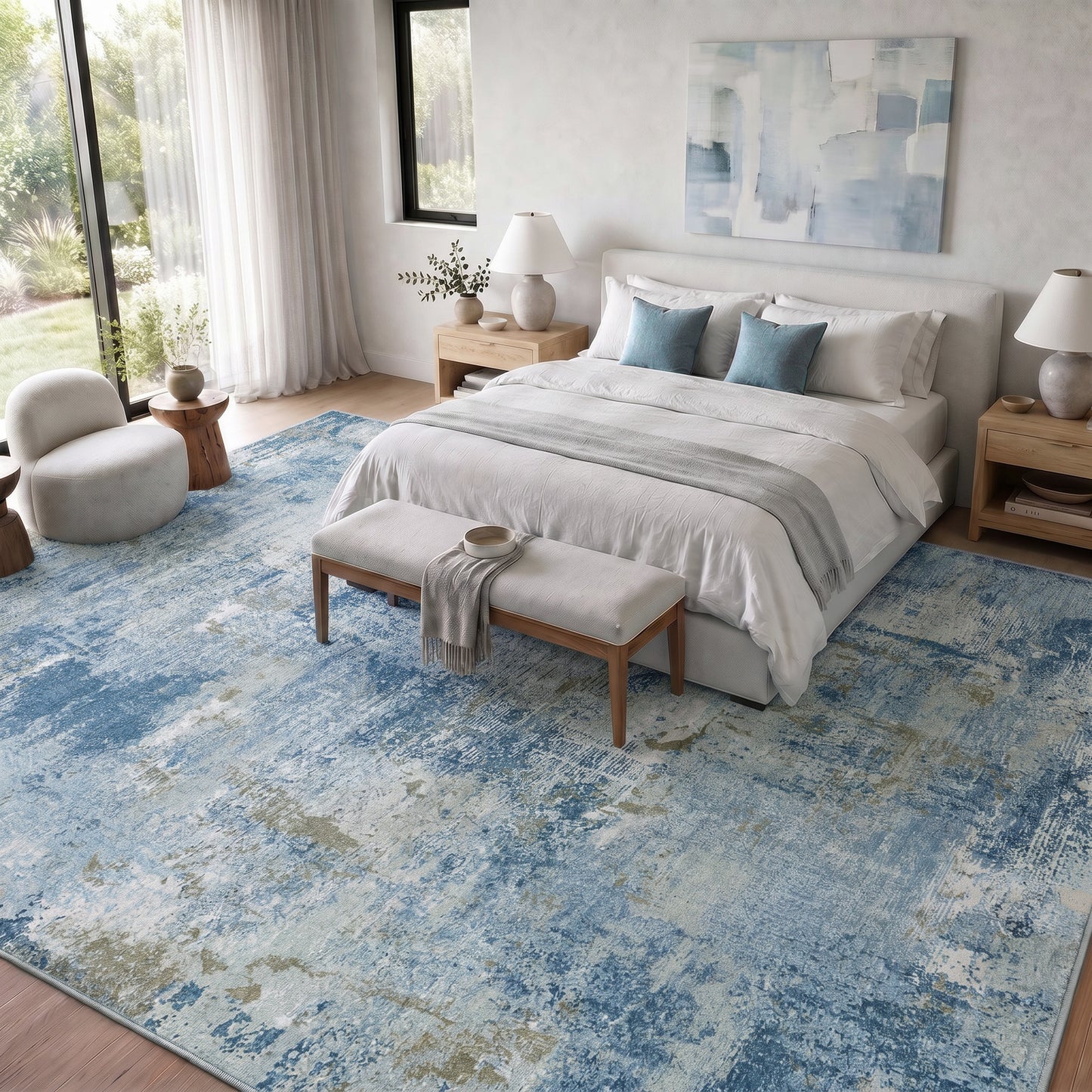 CHITOOMA 9'x12' Area Rugs for Living Room, Machine Washable Abstract Distressed Rugs Indoor Neutral Carpet Rugs for Bedroom Dining Room Office with Non-Slip Backing, Stain Resistant Non-Shed