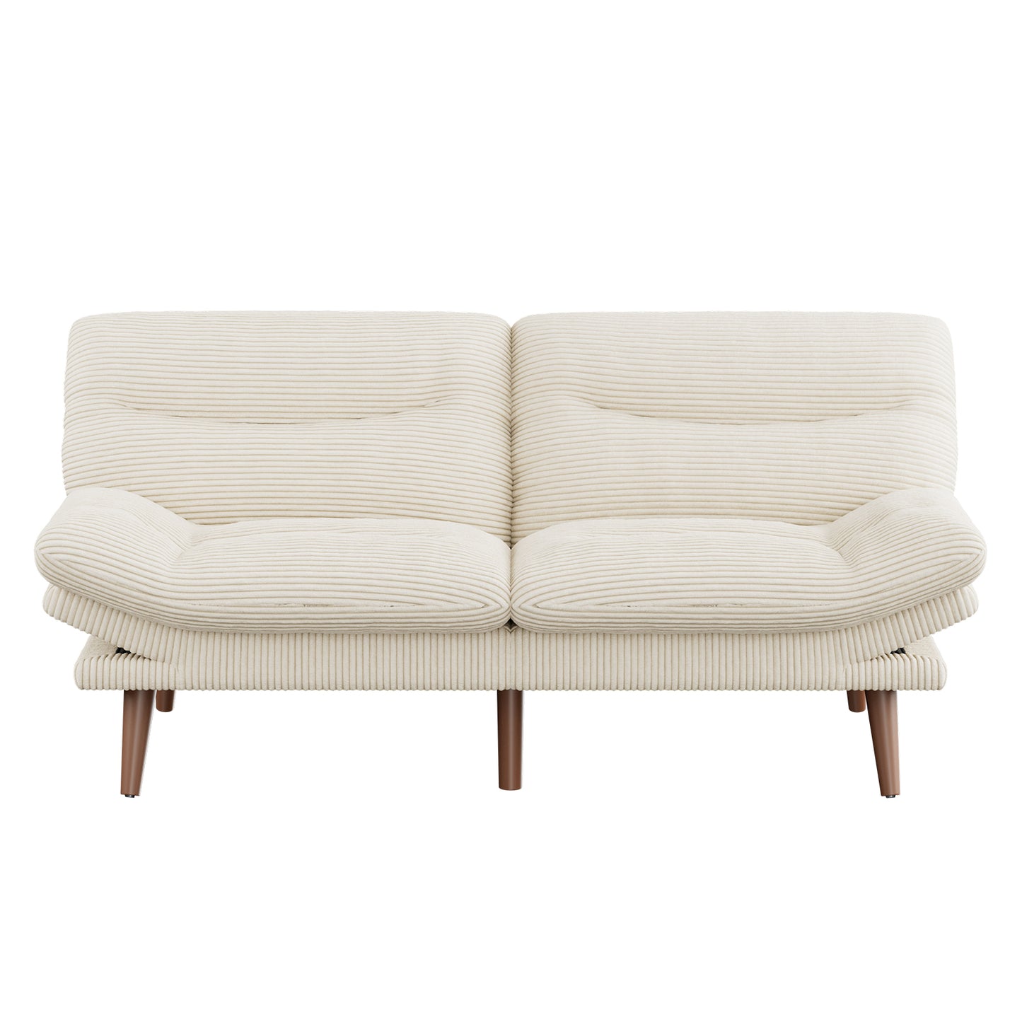 CHITOOMA 66'' Futon Sofa Bed with Adjustable Backrest & Armrests, White Corduroy Convertible Futon Couch, Comfy Loveseat for Small Spaces Apartment, Office